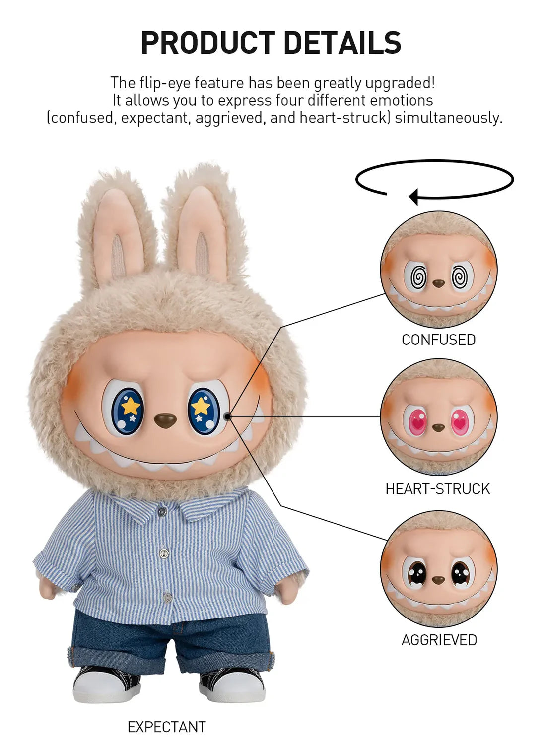 POP MART  Flip with Me Plush Doll – Emotion-Switching Cotton Bunny (40Cm)